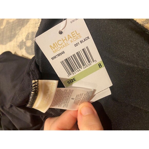 NWT Michael Kors Women's Logo Ring Halter Blouson One Piece Swimsuit 8  Black - Picture 4 of 4